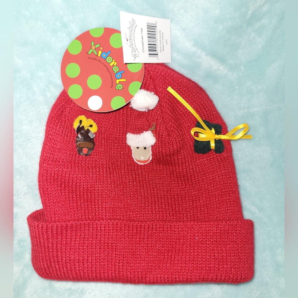 🆕️ Kidorable Red Knit Lightweight Christmas Hat Toque One Size Unisex Reindeer